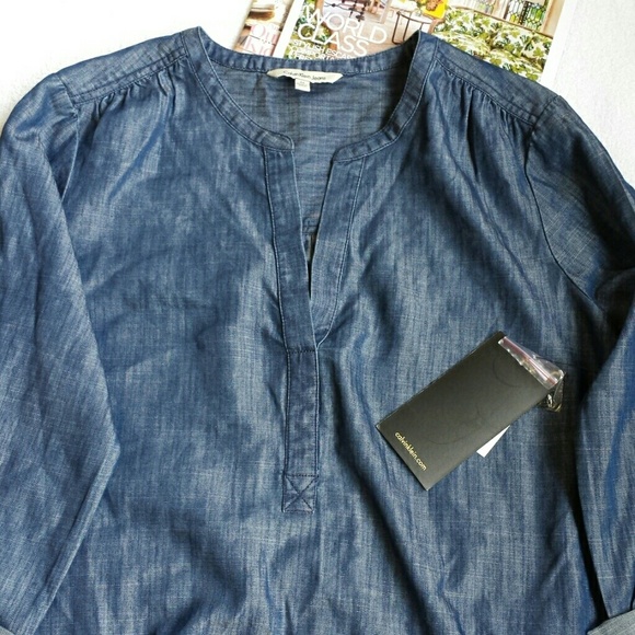 Calvin Klein Indigo Lightweight Denim Top Size M - Picture 2 of 5